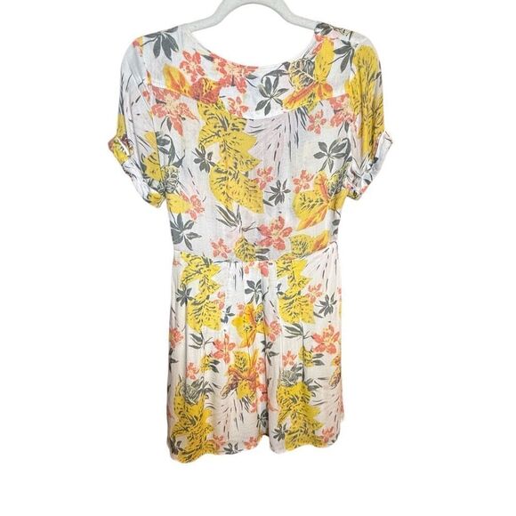 Free People Part Time Lover Floral Tie Front Mini Dress Sz 4 yellow gray - Picture 3 of 10